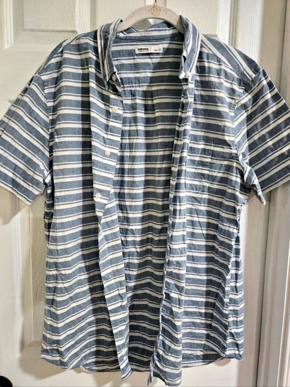 Sonoma Striped Button Down Shirt in Blue & White Size Large LikeNew